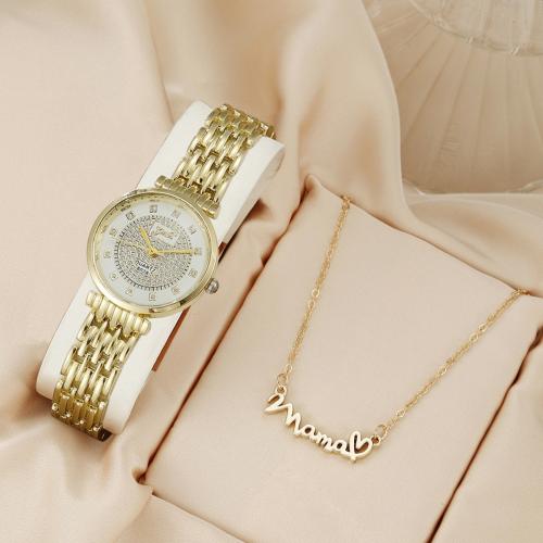 Glass & Stainless Steel & Zinc Alloy Jewelry Set for women & two piece & with rhinestone plated letter Set