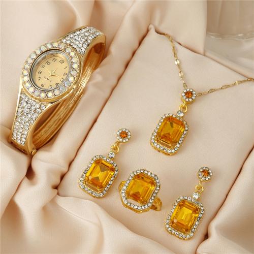 Gemstone & Glass & Stainless Steel & Zinc Alloy Jewelry Set for women & with rhinestone PU Leather plated Set