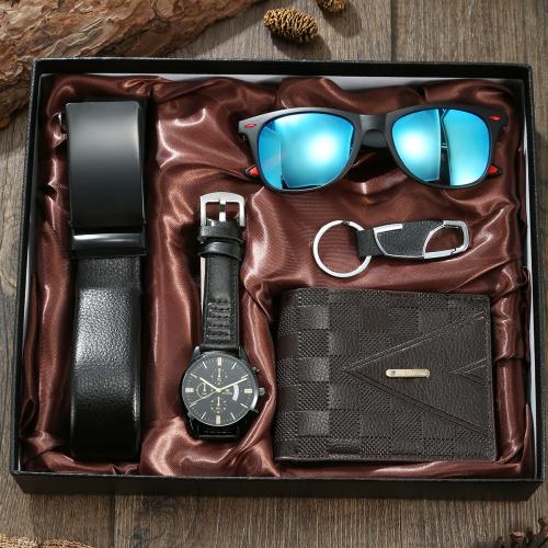 Glass & Stainless Steel & PU Leather & Zinc Alloy for man Gift Set five piece black Set