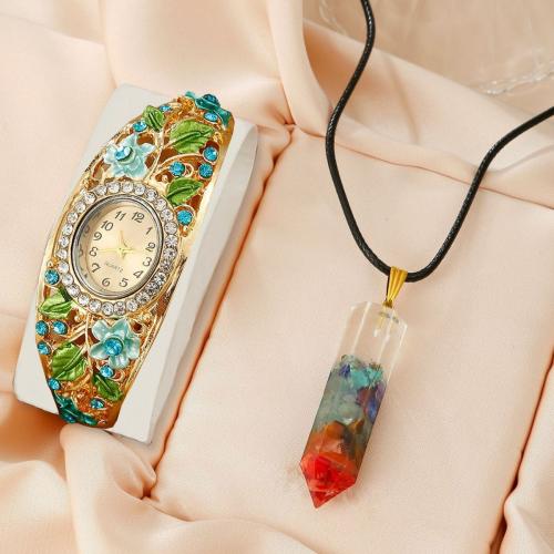 Gemstone & Glass & Stainless Steel & Zinc Alloy Jewelry Set for women & two piece & with rhinestone PU Leather plated Set