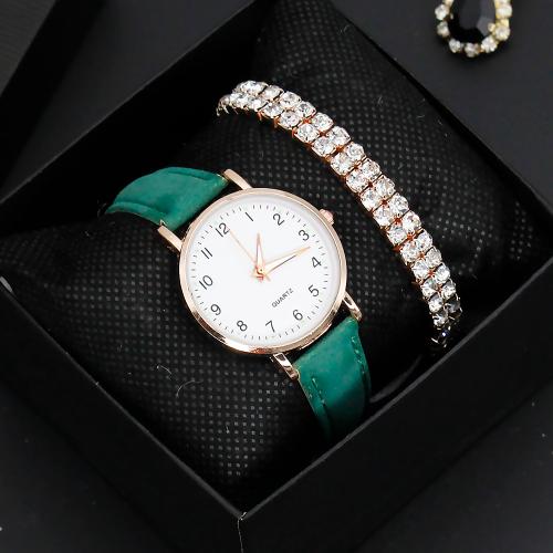 Glass & Stainless Steel & PU Leather & Zinc Alloy Jewelry Set for women & luminated & two piece & with rhinestone plated Set