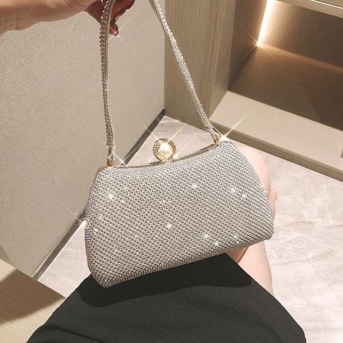 Plastic Pearl & Polyester Easy Matching & Evening Party Handbag with rhinestone PC