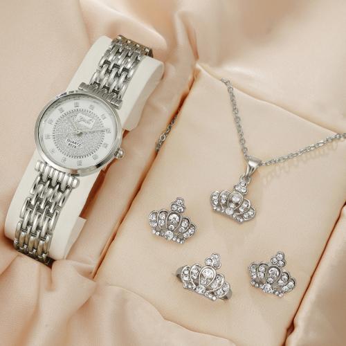 Glass & Stainless Steel & Zinc Alloy Jewelry Set for women & with rhinestone plated Set