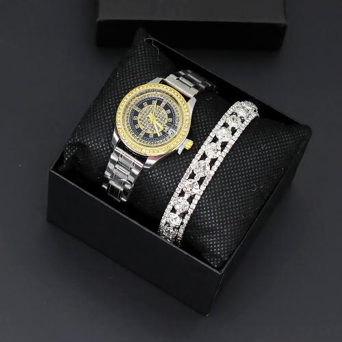 Glass & Stainless Steel & Zinc Alloy Jewelry Set for women & two piece & with rhinestone plated Set