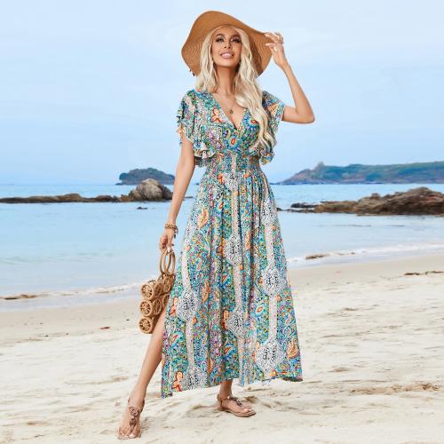 Rayon Slim & long style One-piece Dress printed shivering mixed colors PC