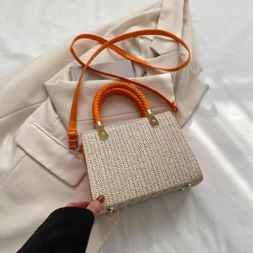 Straw & PU Leather Handbag durable & hardwearing & attached with hanging strap Solid PC