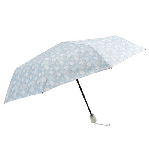 Steel & Glass Fiber & Vinyl & Pongee foldable Umbrella anti ultraviolet printed floral blue PC