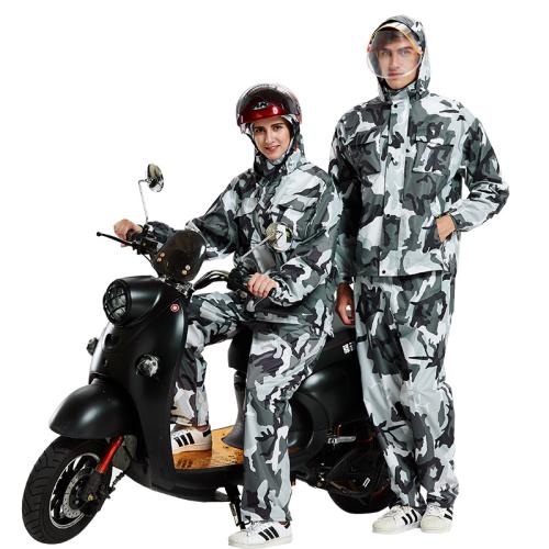 PVC Rubber & Polyester Fabrics Raincoat & two piece printed camouflage Set
