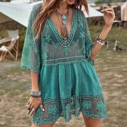 Cotton Swimming Cover Ups sun protection & loose Lace : PC