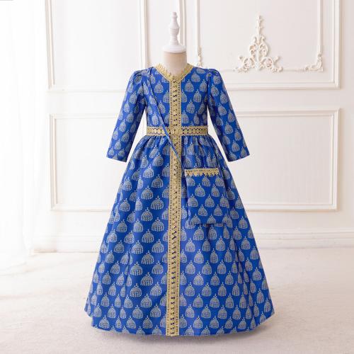 Polyester Soft & Princess Girl One-piece Dress & breathable Bag printed blue PC