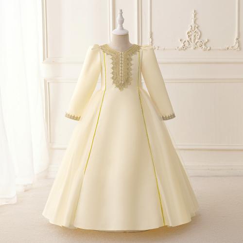 Polyester Princess Girl One-piece Dress large hem design Solid champagne PC