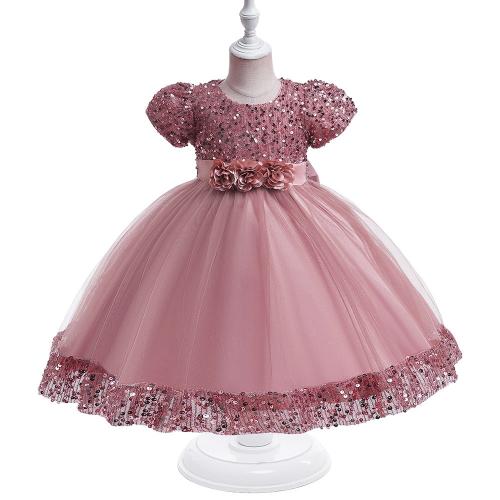 Sequin & Polyester Princess & Ball Gown Girl One-piece Dress Solid PC