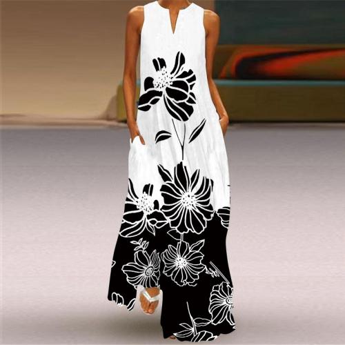 Polyester Plus Size One-piece Dress large hem design printed PC