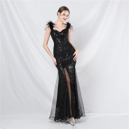 Polyester Slim Long Evening Dress backless embroidered PC