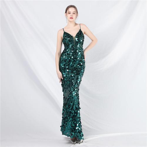 Sequin & Polyester Slim Long Evening Dress backless PC