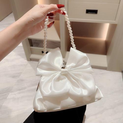 Plastic Pearl & Satin Easy Matching Clutch Bag bowknot pattern white PC