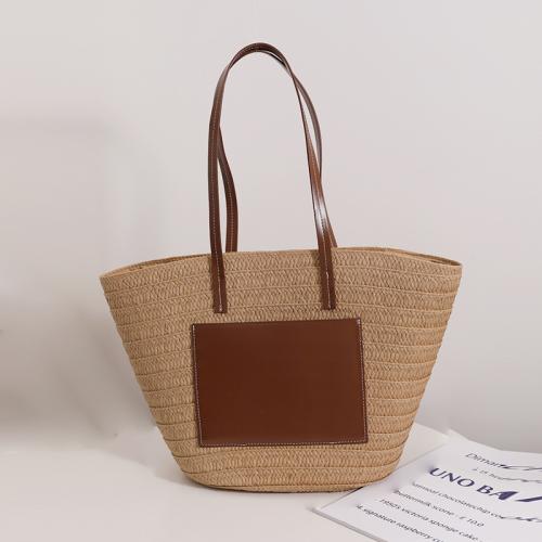 Paper Rope & PU Leather Easy Matching Woven Shoulder Bag large capacity PC