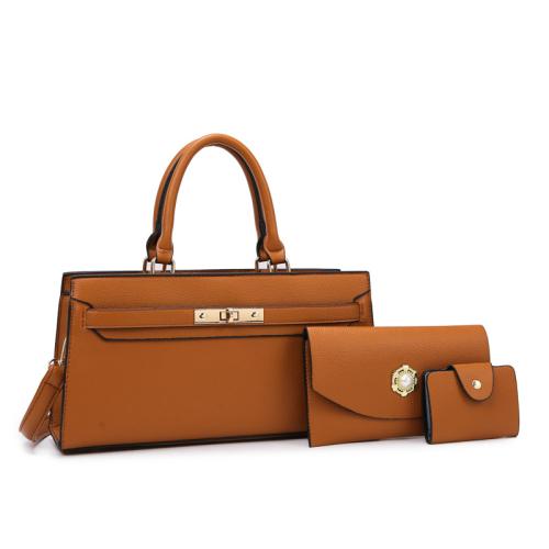 PU Leather Concise Bag Suit attached with hanging strap & three piece Solid PC