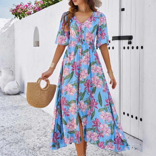 Cotton Soft & front slit One-piece Dress & breathable printed floral PC