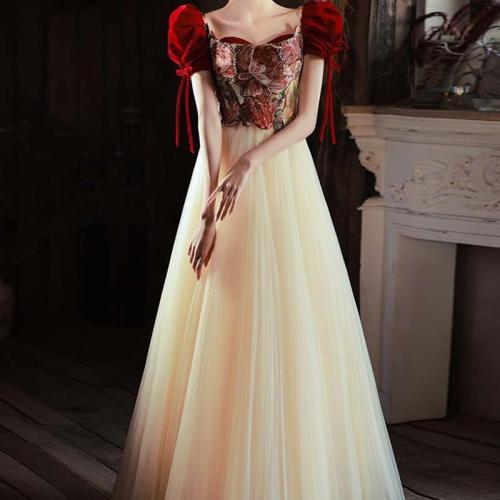 Polyester Slim Long Evening Dress floral red PC