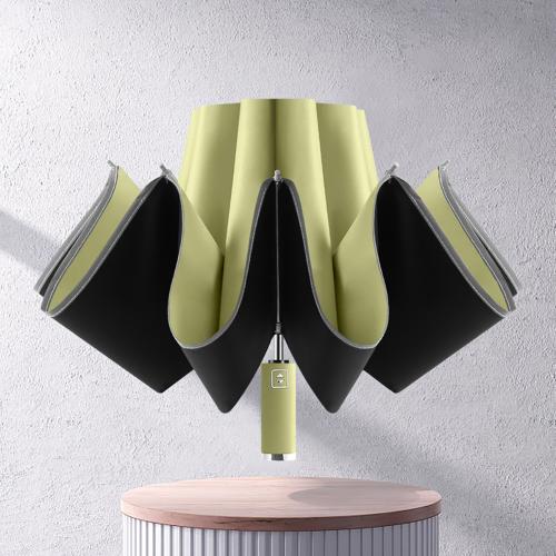 Rubber & Fiber & Aluminium Alloy & Vinyl & Pongee automatic Reverse Umbrellas 10 rid-frame & anti ultraviolet & 3 folding Solid PC