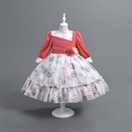Polyester Soft & Ball Gown Girl One-piece Dress & breathable printed floral PC