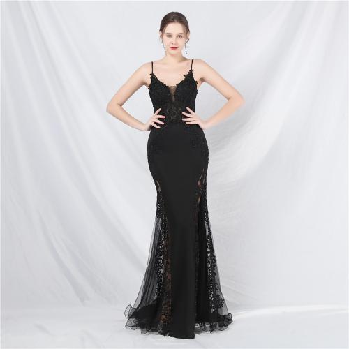 Polyester Slim Long Evening Dress, side slit & backless & different size for choice, embroidered, more colors for choice,  PC