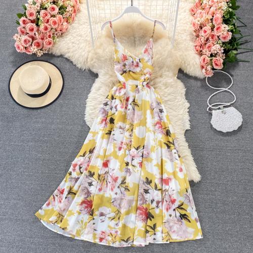 Polyester Waist-controlled One-piece Dress slimming & off shoulder printed floral : PC