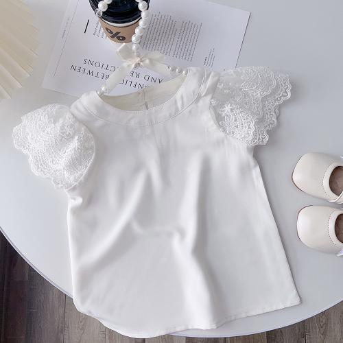 Lace & Cotton Girl Top & hollow & breathable Solid white PC