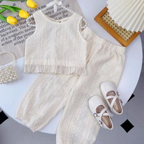 Cotton Girl Clothes Set & two piece & breathable beige Set