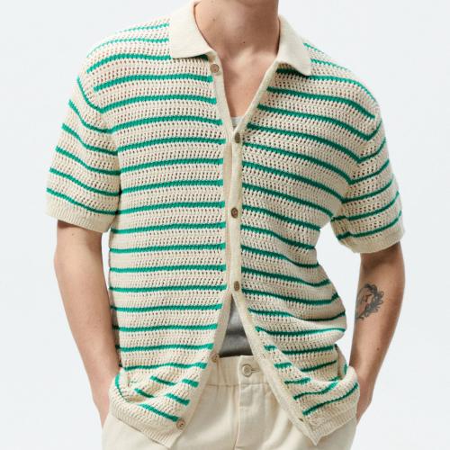 Viscose Polo Shirt striped green PC