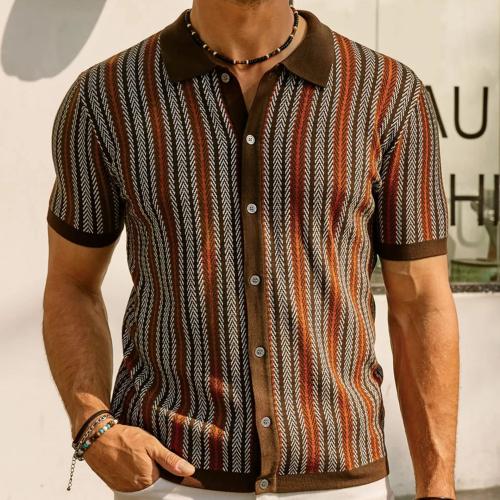 Viscose Polo Shirt Jacquard Striped meer kleuren naar keuze stuk