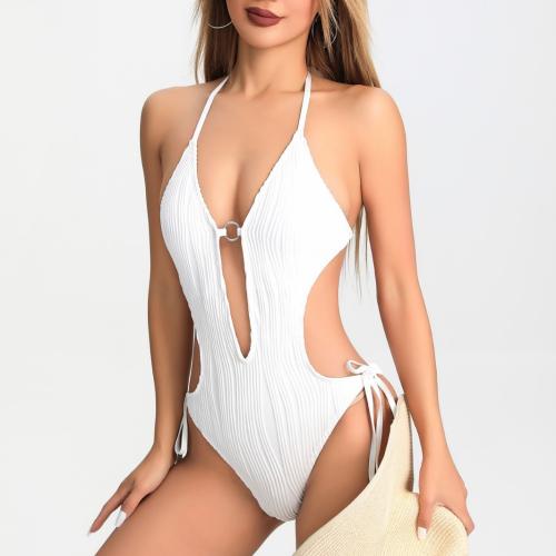 Polyester One-piece Swimsuit backless & padded Solid PC