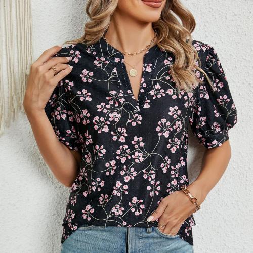 Rayon & Spandex & Polyester Women Short Sleeve T-Shirts printed floral PC