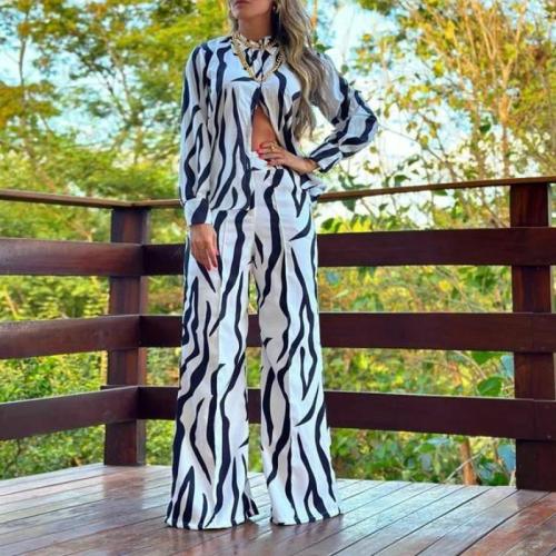 Polyester Women Casual Set slimming Long Trousers & long sleeve T-shirt printed floral Set
