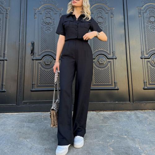 Polyester Women Casual Set slimming Long Trousers & short sleeve T-shirts patchwork Solid Set