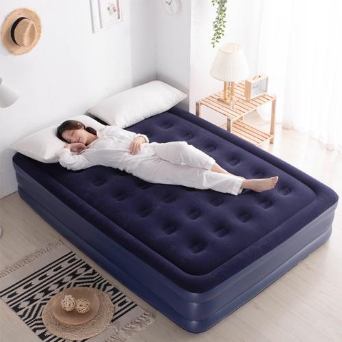 Flocking Fabric PVC Soft & foldable Inflatable Bed Mattress & breathable deep blue PC