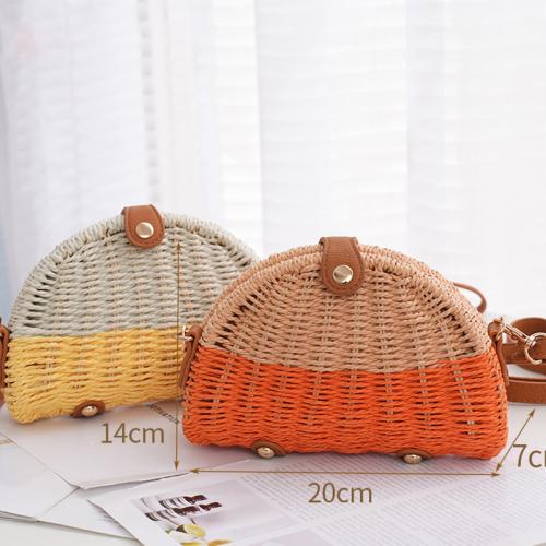 Paper Rope & PU Leather Handmade & Weave Crossbody Bag Polyester Cotton PC