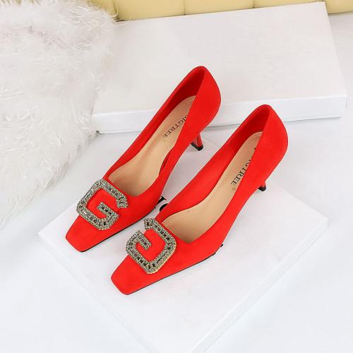 PU Leather & Suede High-Heeled Shoes pointed toe & anti-skidding & with rhinestone Solid Pair