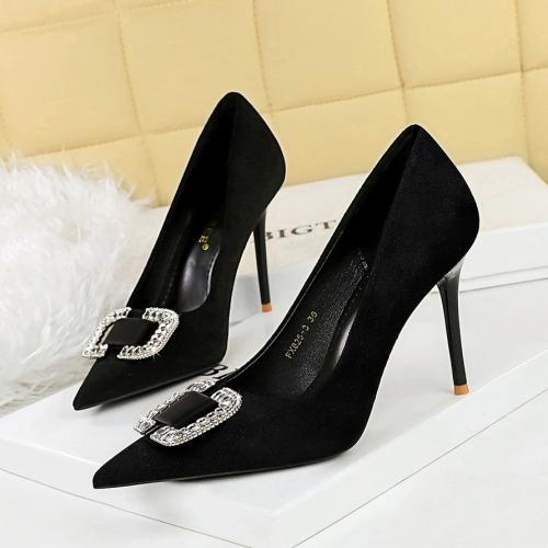 PU Leather & Suede High-Heeled Shoes & anti-skidding & with rhinestone Solid Pair