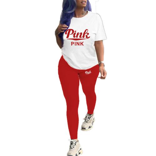 Polyester Plus Size Women Casual Set & two piece Pants & top printed letter Set