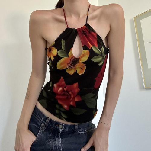 Polyester Slim Camisole printed floral black PC
