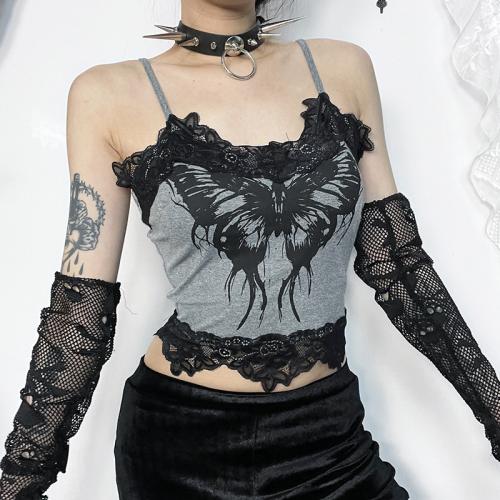Polyester Slim Camisole backless printed butterfly pattern gray PC