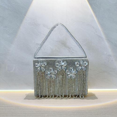 Satin Easy Matching Clutch Bag with rhinestone silver PC
