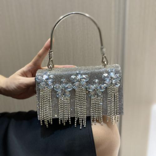Polyester Easy Matching & Tassels Clutch Bag with rhinestone floral black PC