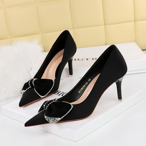 Silk & PU Leather High-Heeled Shoes & anti-skidding & with rhinestone Solid Pair