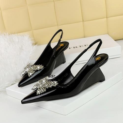 PU Leather slipsole High-Heeled Shoes pointed toe iron-on Solid Pair