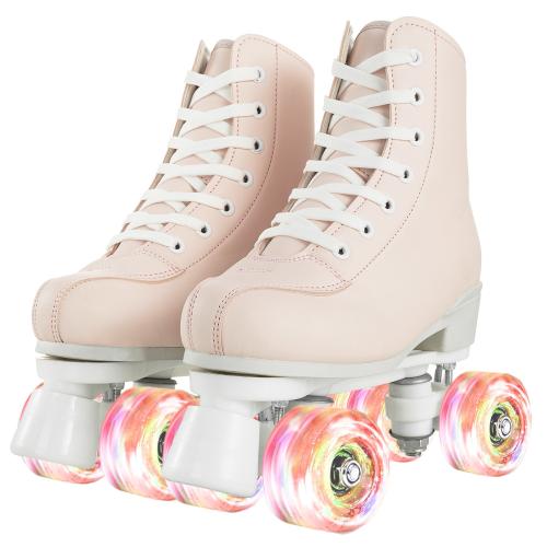 Rubber & PU Leather Flash Roller Skates for women flesh pink Pair