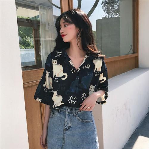 Polyester Women Short Sleeve Shirt, different size for choice & loose, printed, different pattern for choice, more colors for choice,  PC