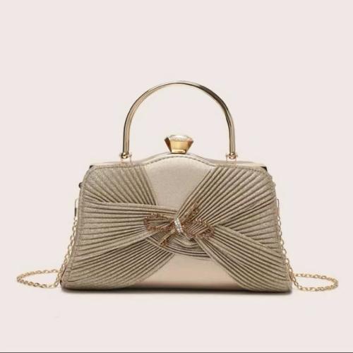 PU Leather & Polyester Easy Matching Clutch Bag with rhinestone bowknot pattern gold PC